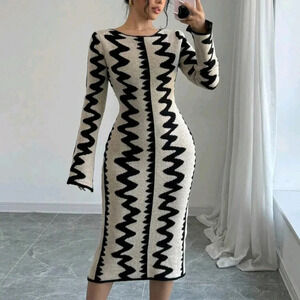 Women's Elegant Jacquard Knitted Bodycon Dress